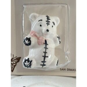Vintage Macramé Teddy Bear Bead 2.5" Ceramic Pink with Black‎ Accents by O Henry